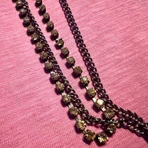 Chico’s Champagne Rhinestone and Chain Double Layer Necklace